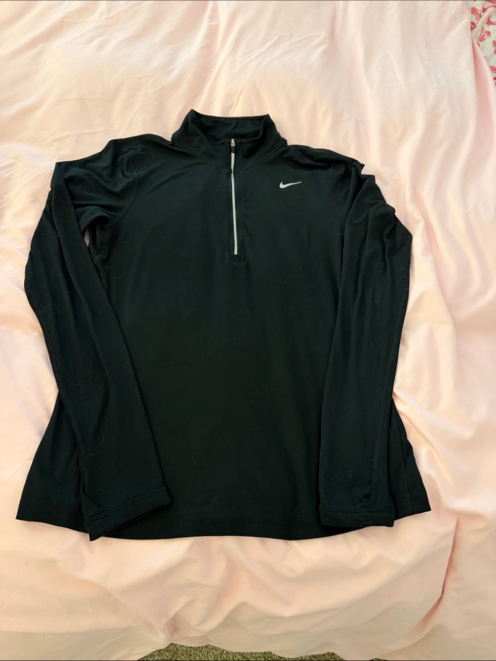 Nike Dri-Fit Womens Running Black Long-Sleeve Quarter-Zip Top with White Swoosh